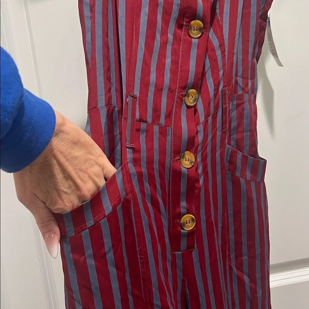 Free People City Girl Striped Jumpsuit NEW wide leg sleeveless pockets Burgandy